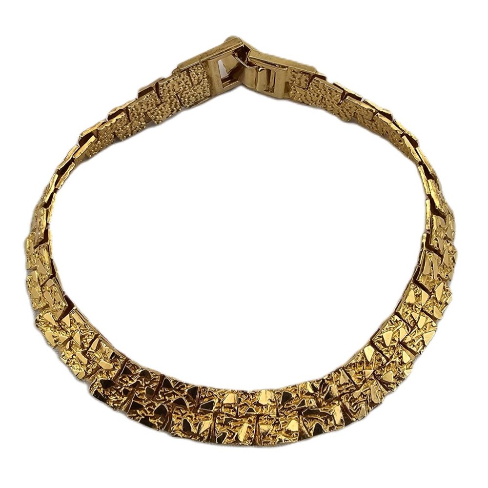 Vintage Gold Tone Textured Nugget Bracelet 6-3/4" Long